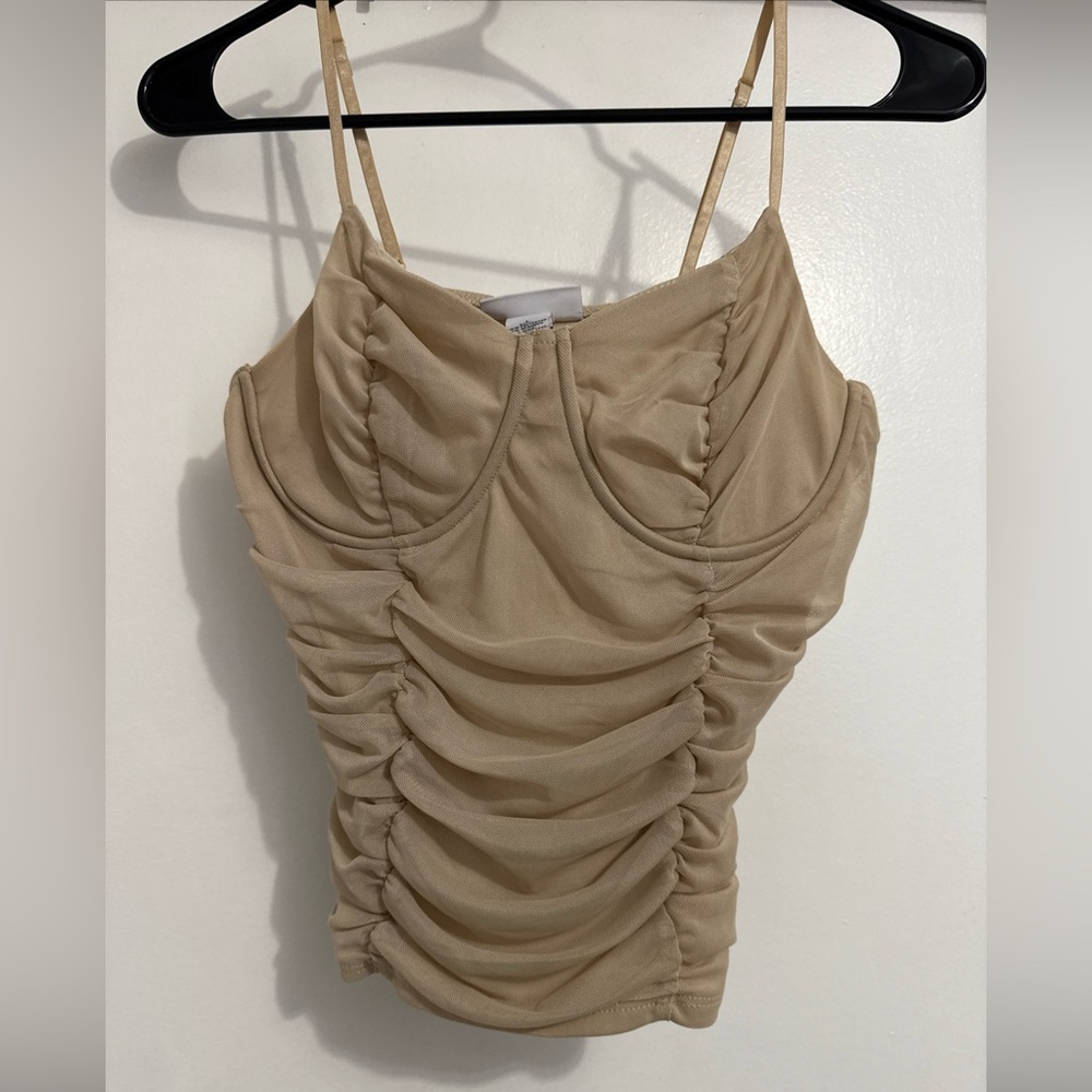 Elegant Beige Ruched Crop Top